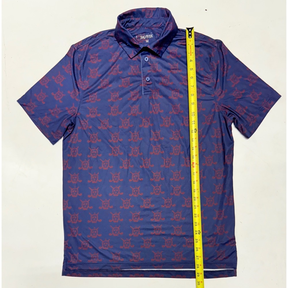 SOSIK Golf Polo Shirt Mens Skull & Clubs Print Performance Athletic‎ Blue